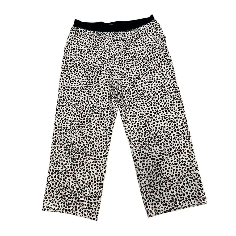 Kate Spade Womens Blue White Pink Leopard Print V-Neck Long Sleeve Pajama Set XL